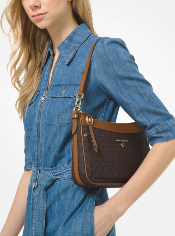 Damske Taška Cez Rameno Michael Kors Jet Set Medium Logo Čokoláda Žlté - Kabelky Michael Kors Obchod | IKLXF-0128